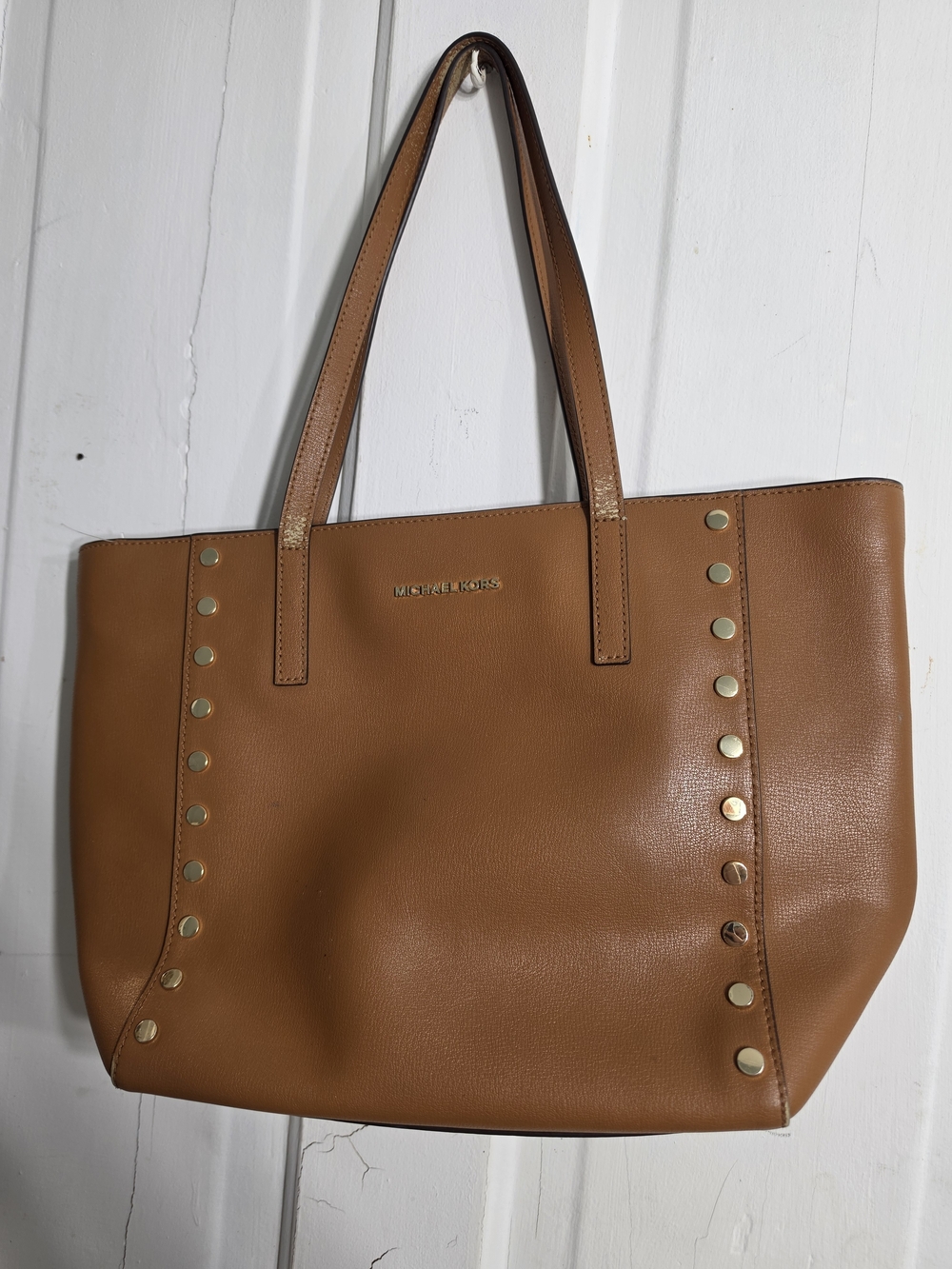 Michael Kors Cognac Leather Tote with Gold Studs